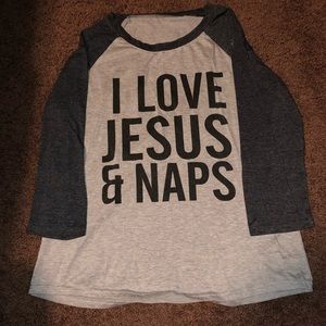 ELLY & GRACE “I LOVE JESUS AND NAPS” BASEBALL TEE